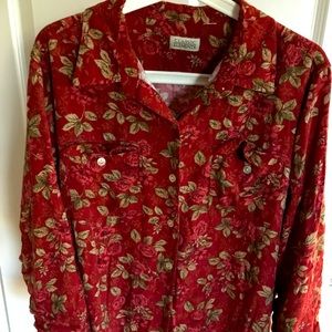 Woman’s red cotton floral blouse